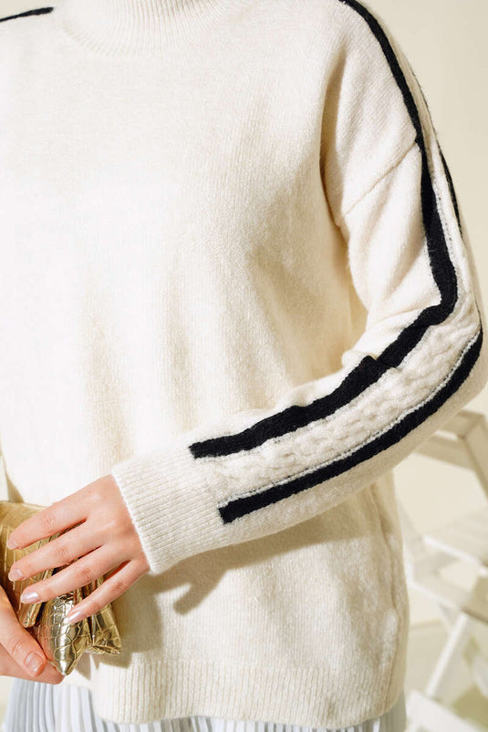 All Stripe Detailed Knit Sweater Ecru