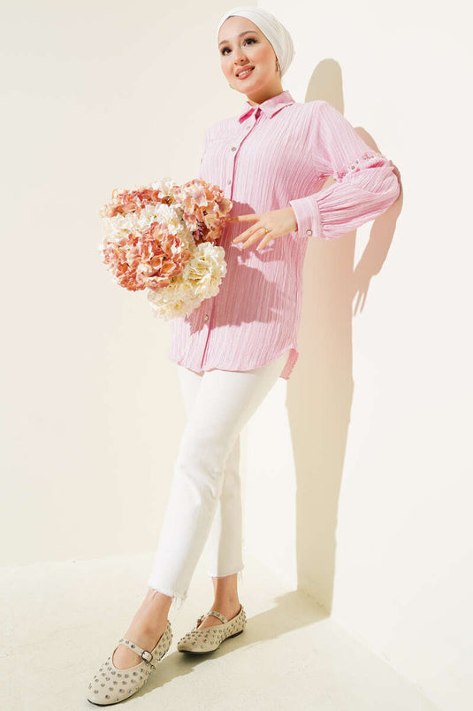 Sleeve Stone Tree Bark Shirt Pink