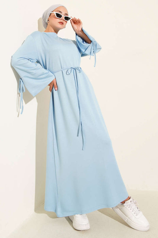 Blue Dress with Lace Detail on the Sleeves