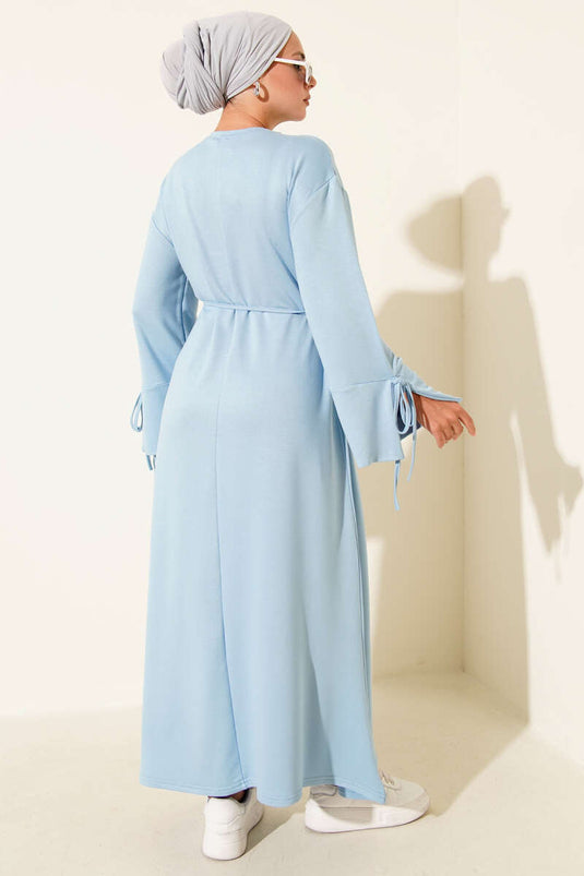 Blue Dress with Lace Detail on the Sleeves