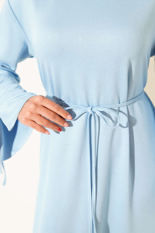 Blue Dress with Lace Detail on the Sleeves