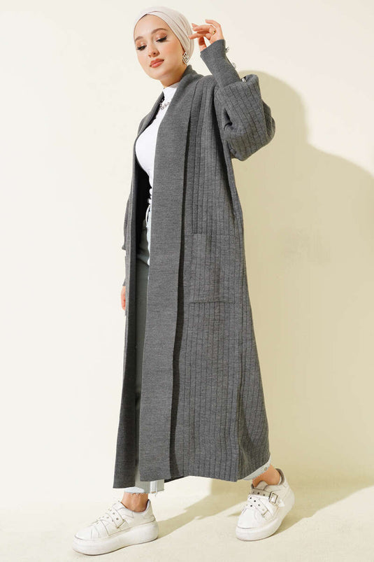 Gilet en maille à col châle et manches boutonnées, couleur fumée