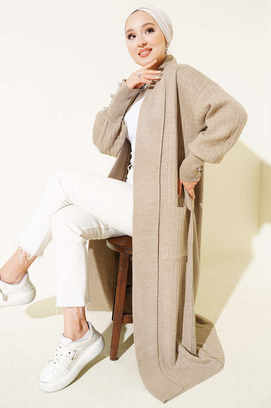 Cardigan In Maglia Marrone Con Bottoni E Collo A Scialle