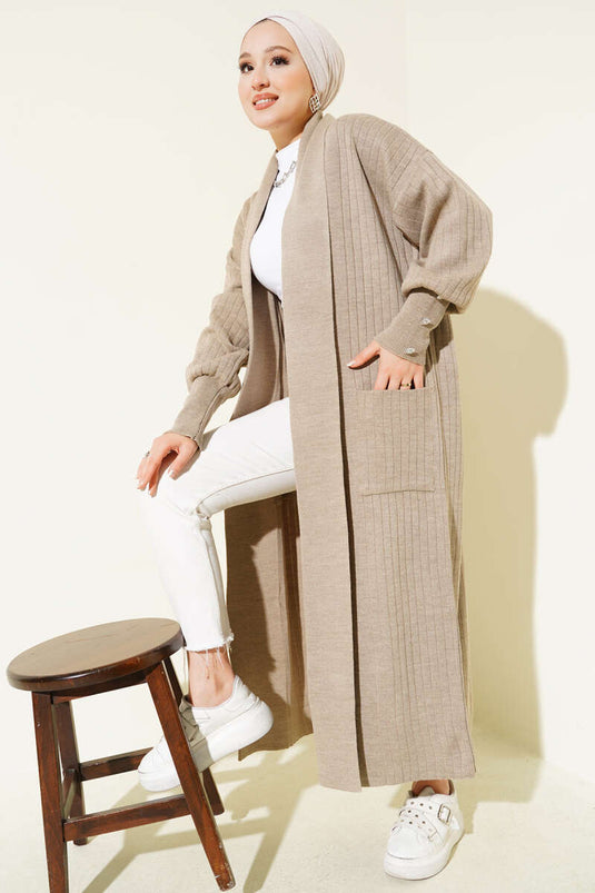 Cardigan In Maglia Marrone Con Bottoni E Collo A Scialle