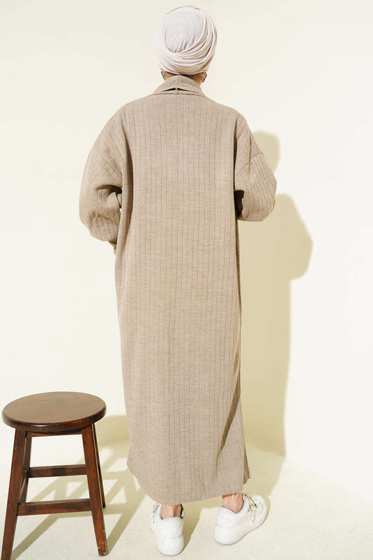 Cardigan In Maglia Marrone Con Bottoni E Collo A Scialle