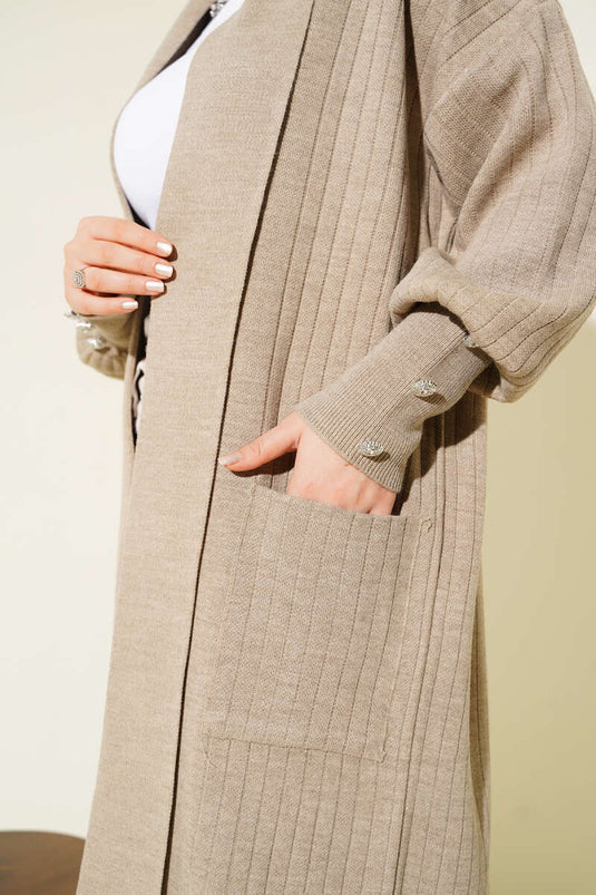 Cardigan In Maglia Marrone Con Bottoni E Collo A Scialle