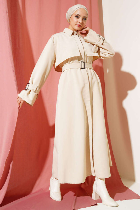 Long Trench Coat with Belt in Stone