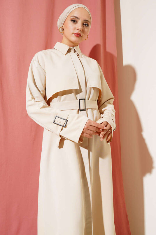 Long Trench Coat with Belt in Stone