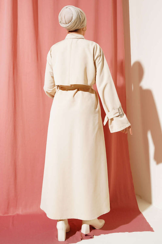 Long Trench Coat with Belt in Stone