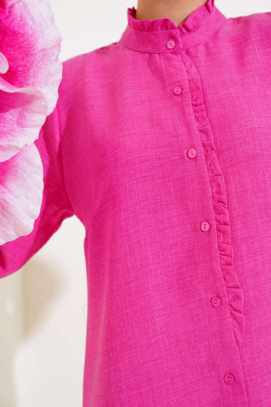 Hemd mit Rüschen an Ärmeln und Kragen, Fuchsia