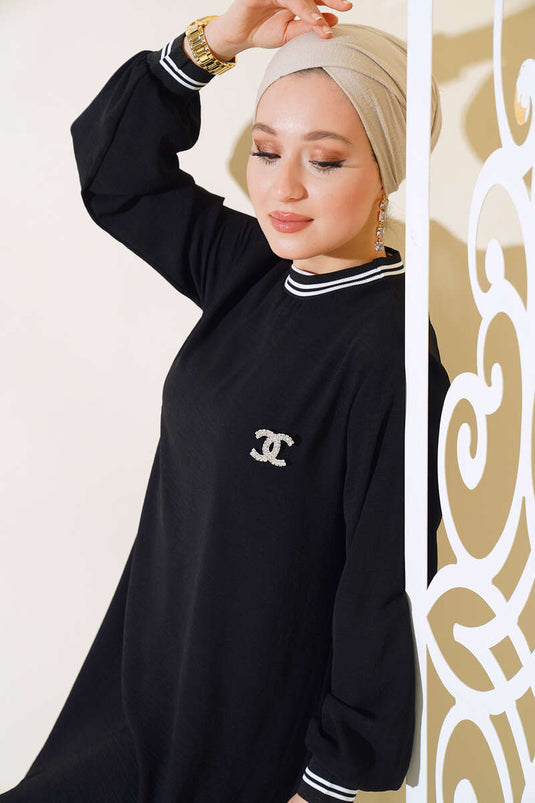 Kol Ve Yakası Ribanalı Elbise Siyah