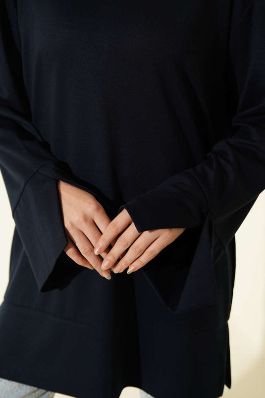 Navy Blue Tunic with Sleeve Slit Loyşa