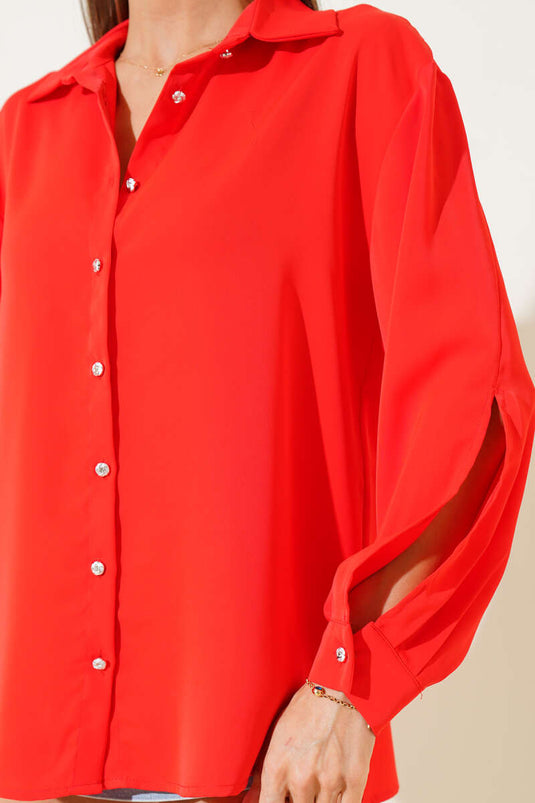 Chemise en mousseline d'alizarine avec fentes aux manches