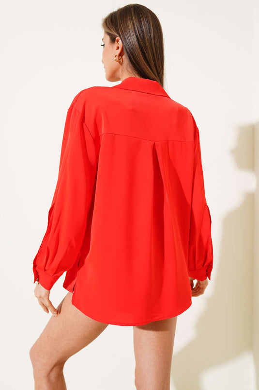 Chemise en mousseline d'alizarine avec fentes aux manches