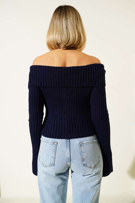 Cardigan lavorato a maglia blu navy con spacchi sulle maniche