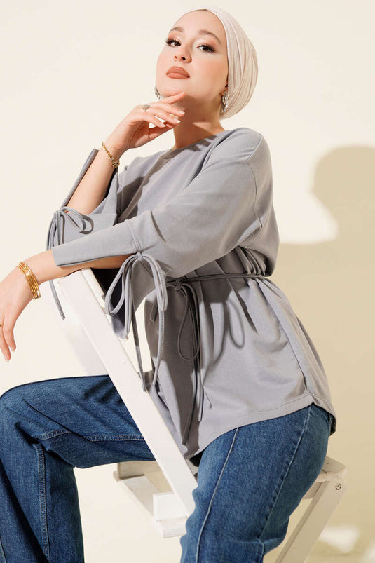 Tunique à deux cordons et manches lacées, gris ardoise