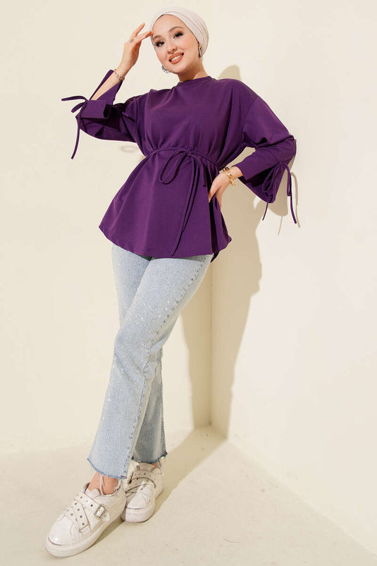 Tunique à double cordon et manches lacées, violette
