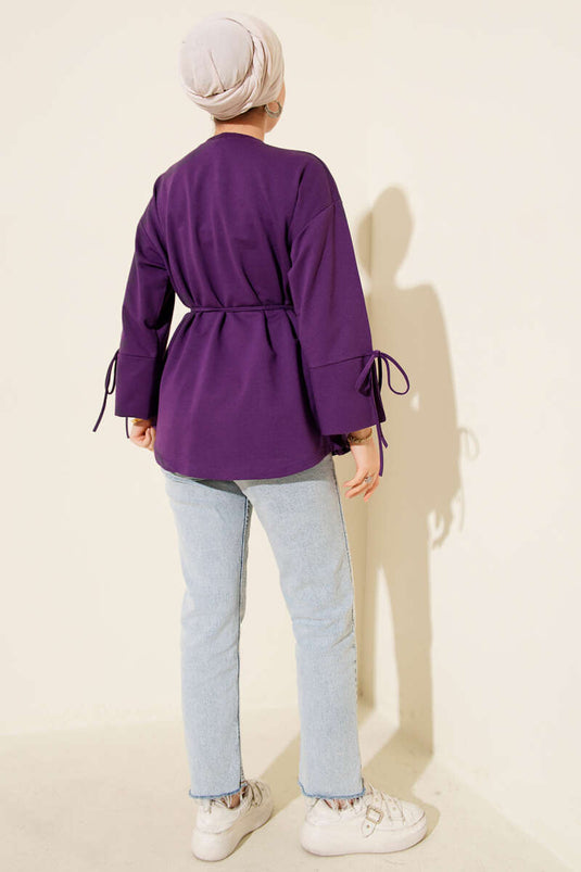 Tunique à double cordon et manches lacées, violette