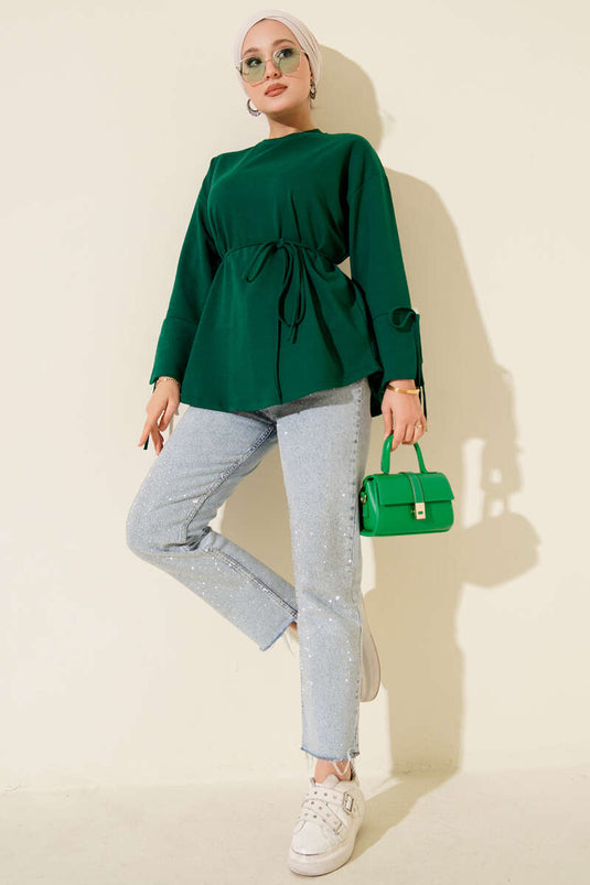 Tunique à deux cordons et manches lacées émeraude