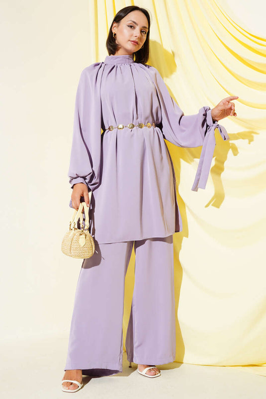 Two Piece Set with Tied Sleeves, Lilac