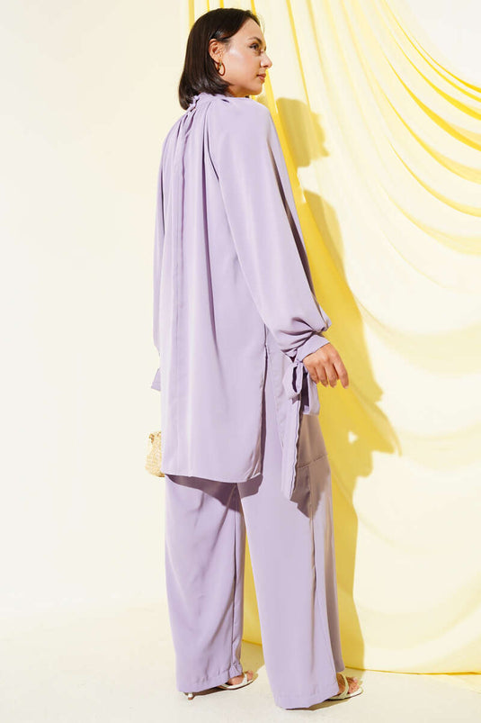 Two Piece Set with Tied Sleeves, Lilac