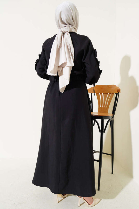 Zweiteiliges Set mit Jacke und Weste mit gerafften Ärmeln in Schwarz