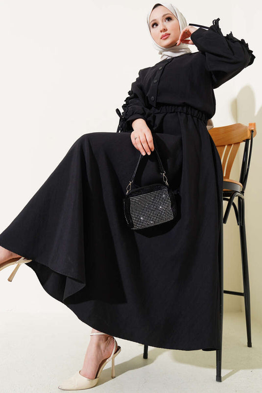 Zweiteiliges Set mit Jacke und Weste mit gerafften Ärmeln in Schwarz