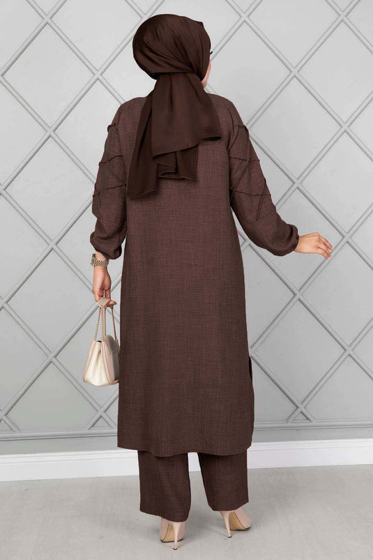 Tuta Pullover a Maniche Doppie Marrone Amaro