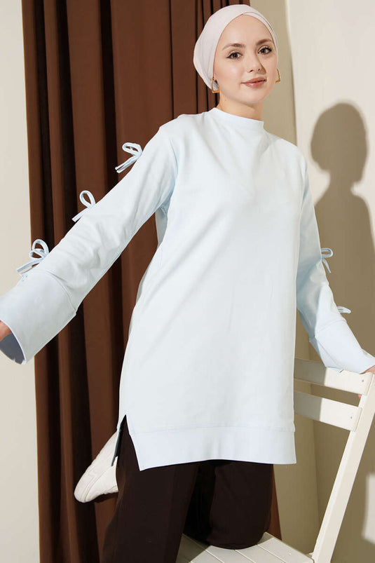 Kolları Fiyonk Detaylı Tunik Bebe Mavi