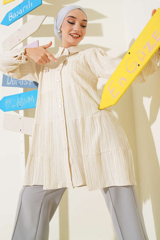 Camicia con maniche annodate con corda, beige