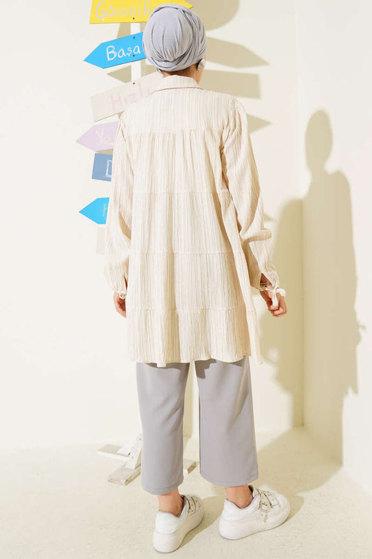 Camicia con maniche annodate con corda, beige