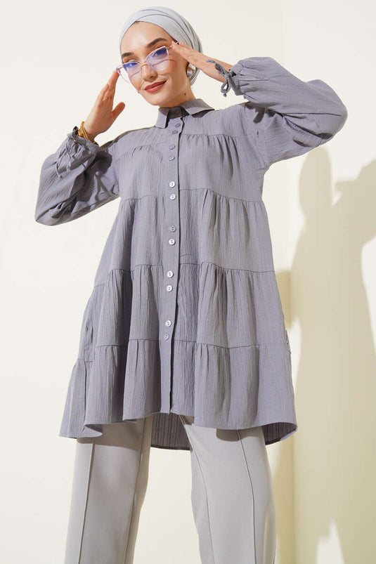 Camicia con maniche annodate con corda, grigia