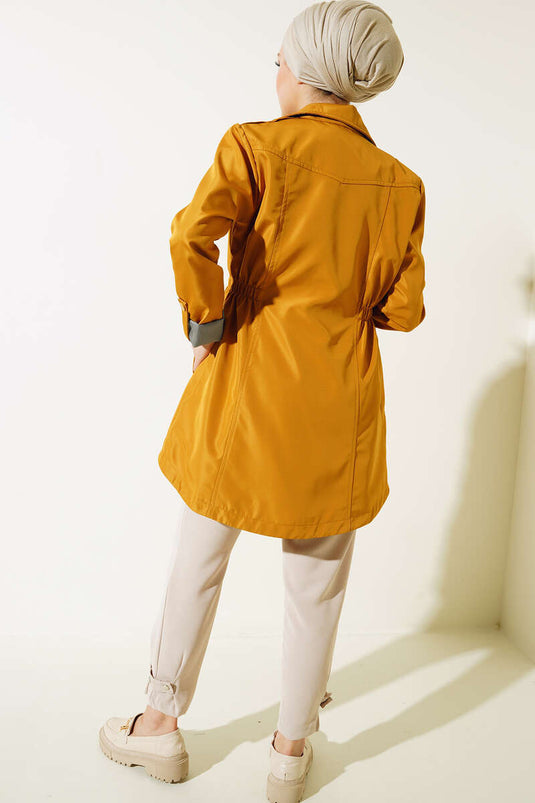 Folded Sleeve Trench Coat Olive Green
