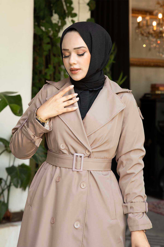 Lungo visone trench Hijab con maniche con cintura