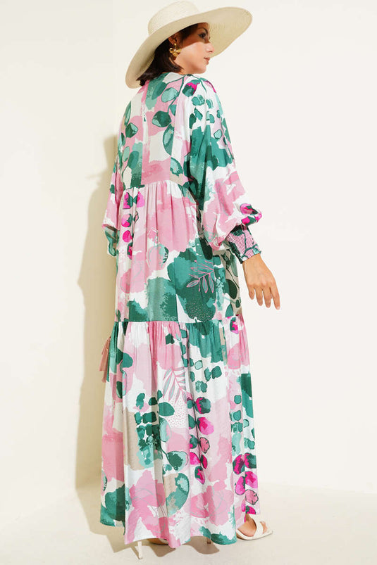 Abito con maniche elastiche fantasia color polvere