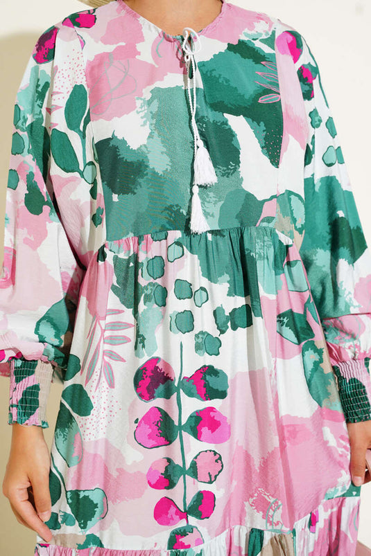 Abito con maniche elastiche fantasia color polvere