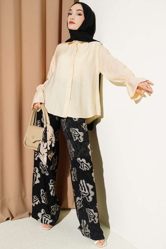 Camicia in crinkle con polsini elasticizzati beige