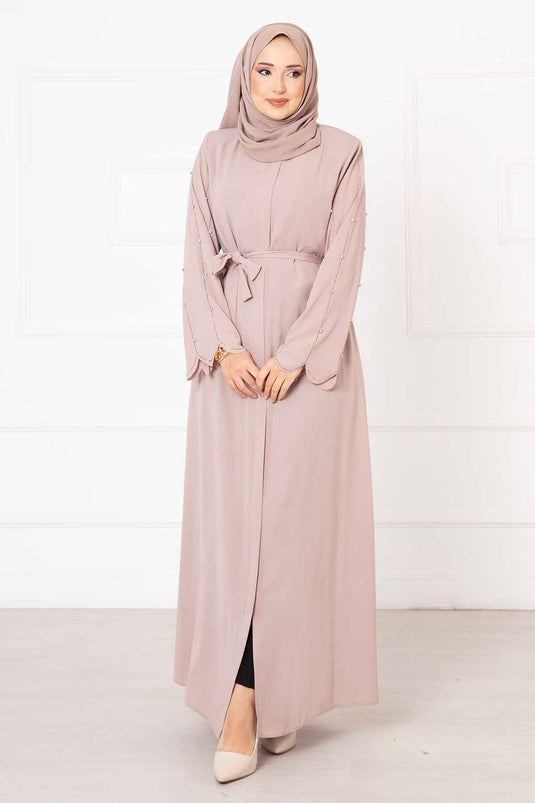 Abaya beige con mangas cortadas a láser