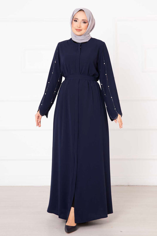 Laser Cut Sleeves Abaya Navy Blue