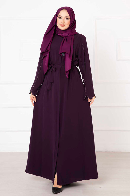 Laser Cut Sleeves Abaya Purple