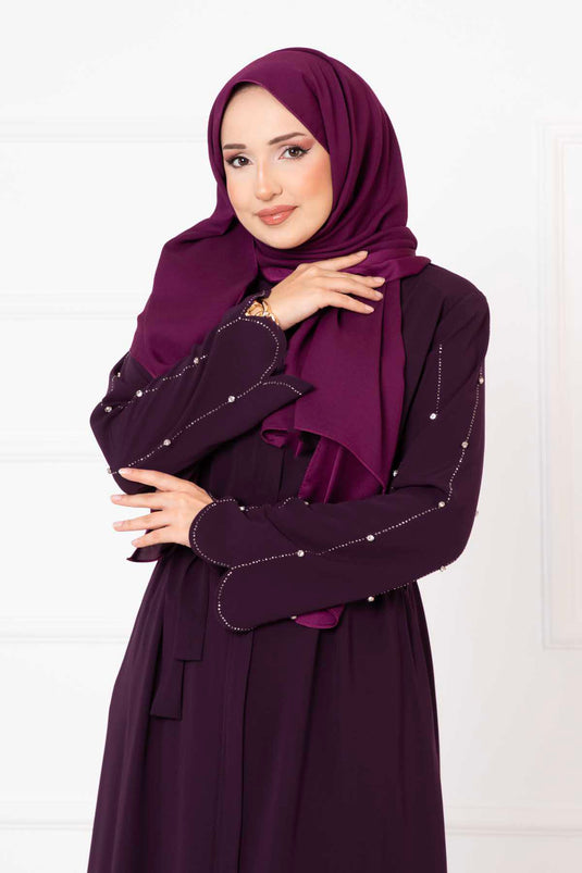 Laser Cut Sleeves Abaya Purple