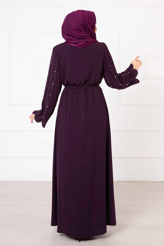 Laser Cut Sleeves Abaya Purple