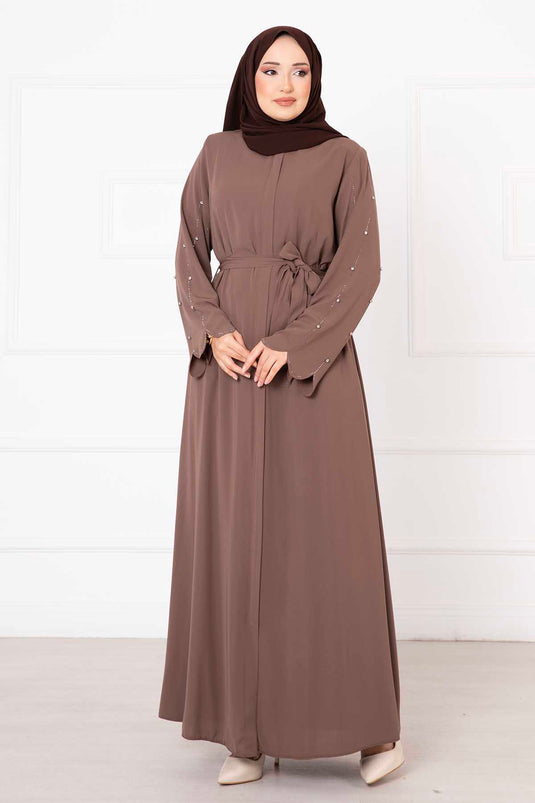 Laser Cut Sleeves Abaya Beige