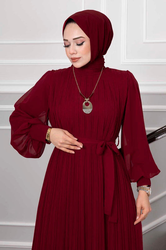 Robe de soirée hijab en organza avec manches rouge bordeaux