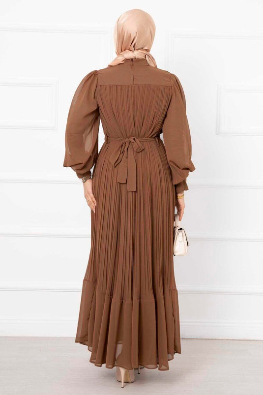 Robe de soirée hijab marron avec manches en organza