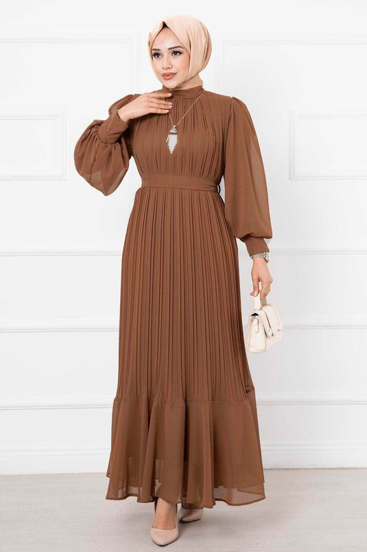 Robe de soirée hijab marron avec manches en organza