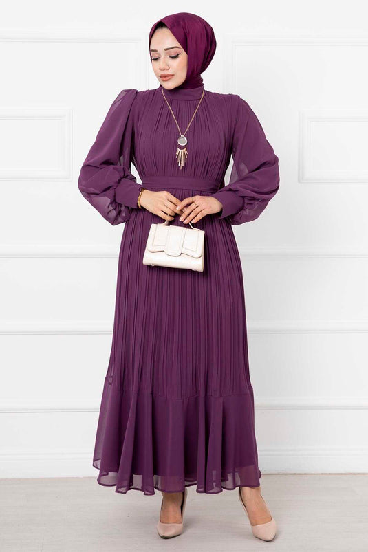 Abito da sera Hijab in organza viola con maniche