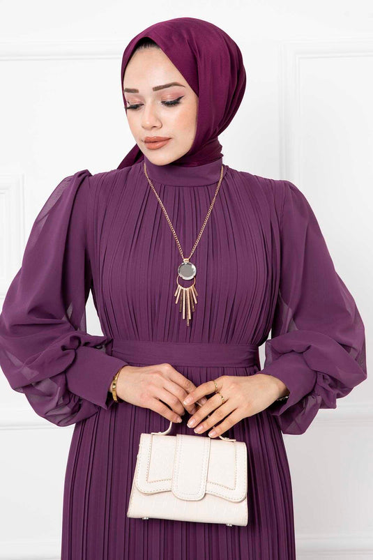 Abito da sera Hijab in organza viola con maniche