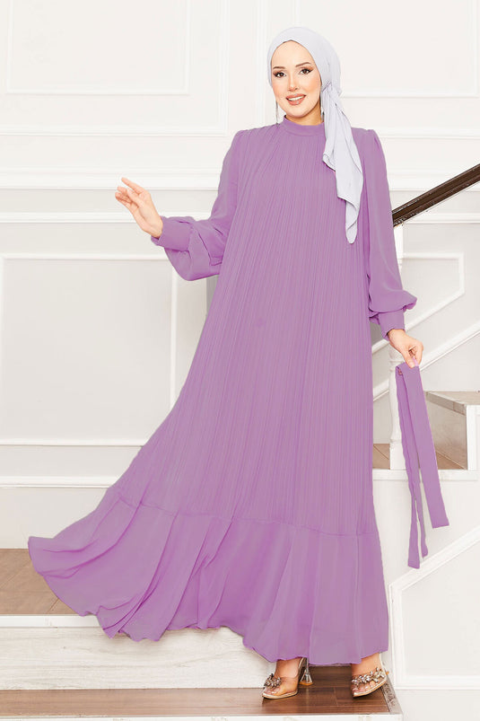 Robe de soirée hijab à manches en organza rose