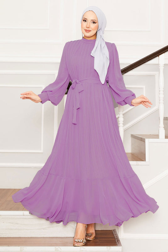 Robe de soirée hijab à manches en organza rose